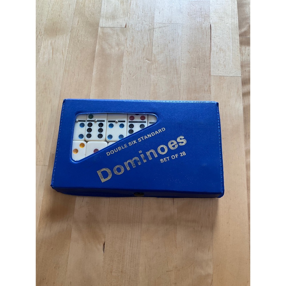 Vintage Double Six Standard Dominoes‎ Set of 28 Colorful Pips Blue Travel Case